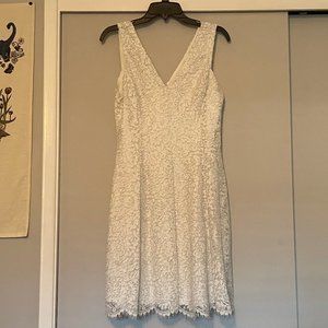 White with silver trimmed lace dress